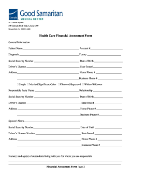 Health Care Financial Assessment Form