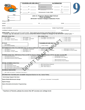 2016-2017 Grade 9 Subject Selection Form