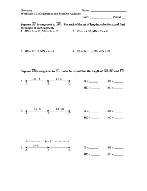 Worksheet 1 2 Congruence And Segment Addition Answer Key 2020-2023 - Fill  and Sign Printable Template Online