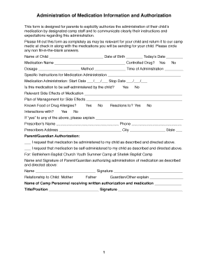 Medication Administration Authorization Form