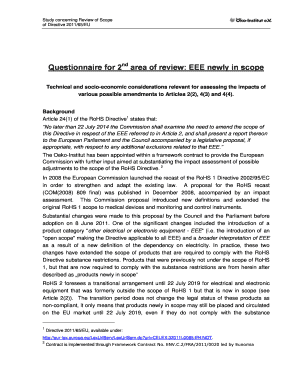 Questionnaire system - Questionnaire for 2nd area of review EEE newly in scope - rohs exemptions oeko