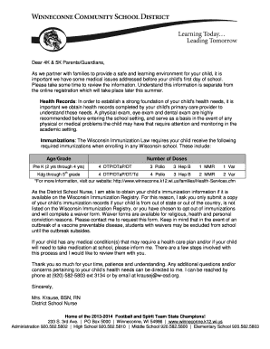 Wisconsin School Health Records Form