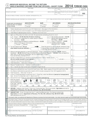 Missouri Individual Income Tax Return Form MO-1040A