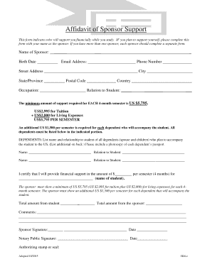 Affidavit of Sponsor Support