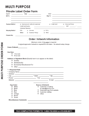 Multi Purpose Private Label Order Form