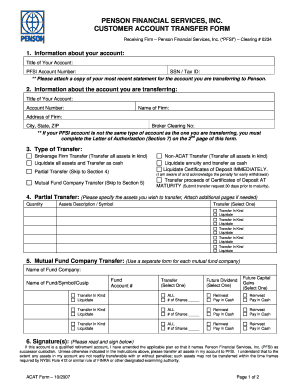 Penson Financial Services Customer Account Transfer Form