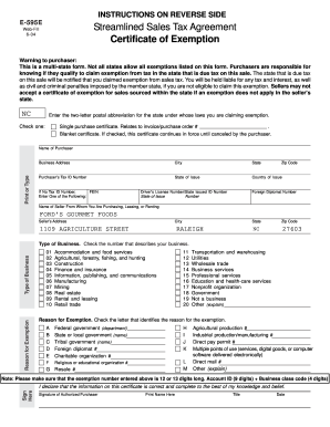 Streamlined Sales Tax Agreement Exemption Certificate