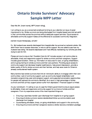Sample MPP Letter for Stroke Survivors' Support