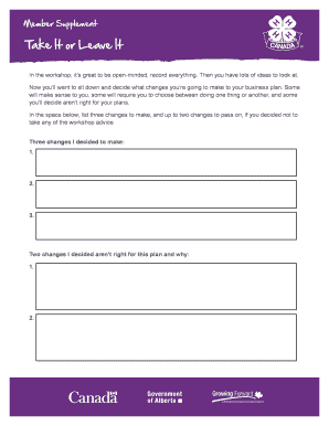 Business Plan Changes Form