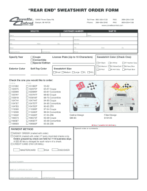 Rear End Sweatshirt Order Form
