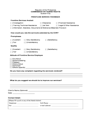 Philippines Frontline Service Feedback Form