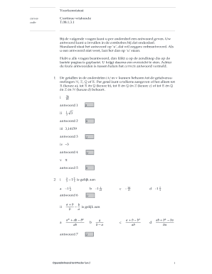 Voorkennistest cursus Continue wiskunde