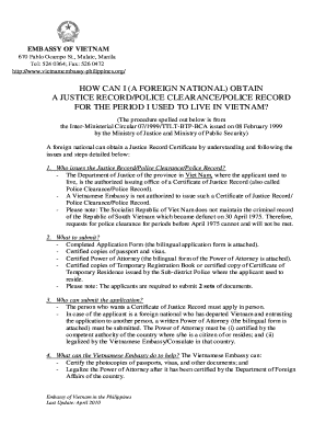 Vietnam Justice Record Application Form