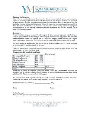 Uncontested Divorce Request for Services