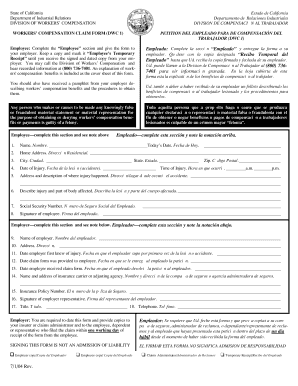 Workers' Compensation Claim Form DWC 1