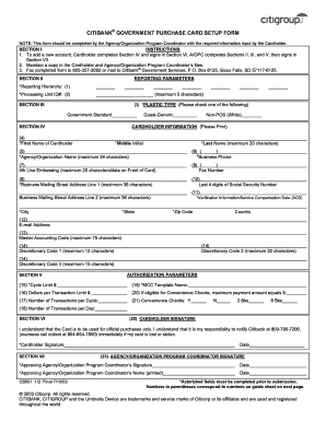 CitiBank Government Purchase Card Setup Form