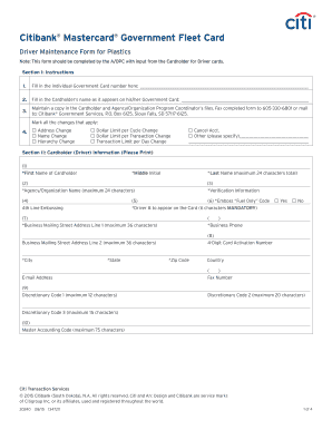 Citibank Government Fleet Card Driver Maintenance Form