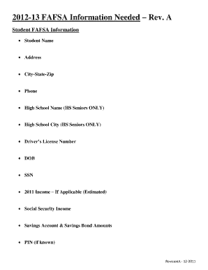 2012-13 FAFSA Information Needed Form