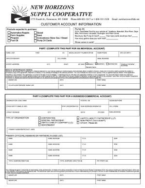 New Horizons Supply Cooperative Customer Account Application