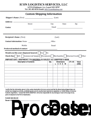 Custom Shipping Information Form