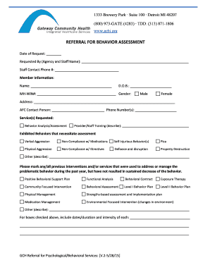 Referral for Behavior Assessment Form