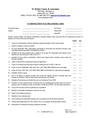 S Corporation Tax Organizer Form 1120S