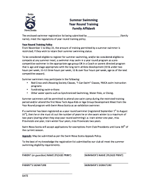 Summer Swimming Registration Affidavit