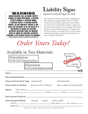 Missouri Livestock Liability Waiver Sign Order Form