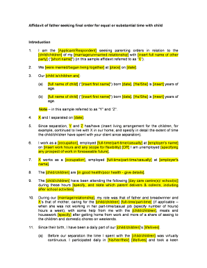 Affidavit for Equal Parenting Time