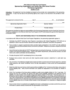 Ohio Child and Adult Care Food Program Agreement
