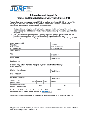 Type 1 Diabetes Support Form