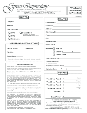 Wholesale Rubber Stamps Order Form