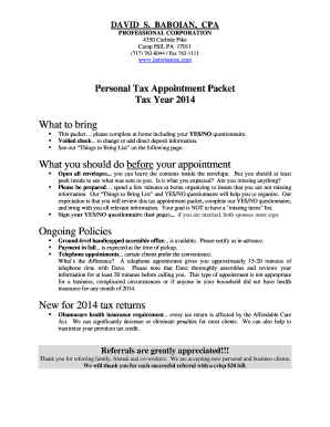 Personal Tax Appointment Packet