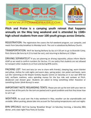 Pitch and Praise Camp Registration Form