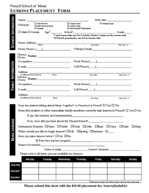 Preucil School of Music Lessons Placement Form