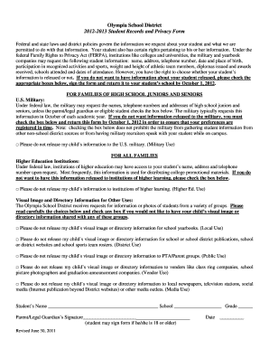 Olympia School District Student Records and Privacy Form