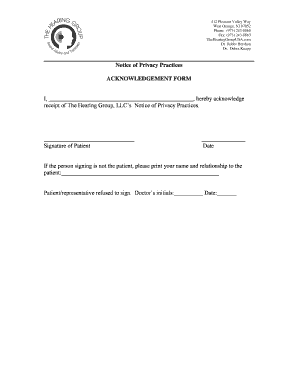 HIPAA Privacy Practices Acknowledgement Form