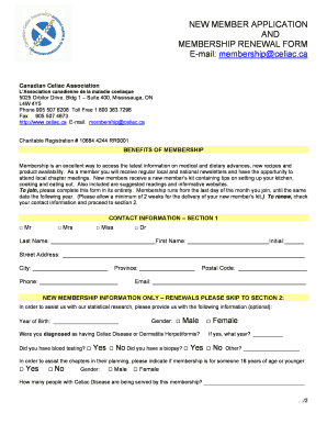 Canadian Celiac Association Membership Application