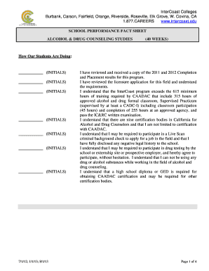 Alcohol and Drug Counseling Program Performance Fact Sheet