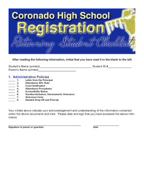 Student Administrative Policies Acknowledgment Form