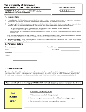 University Card Issue Form
