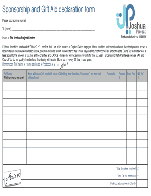 Sponsorship and Gift Aid Declaration Form