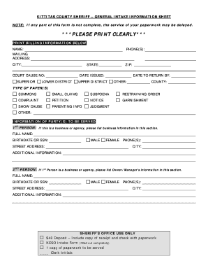 Kittitas County Sheriff General Intake Information Sheet