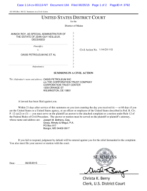 US Federal Civil Action Summons