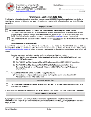 Parent Income Verification Form
