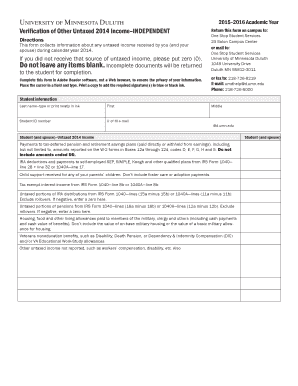 University of Minnesota Duluth 2015-2016 Untaxed Income Verification