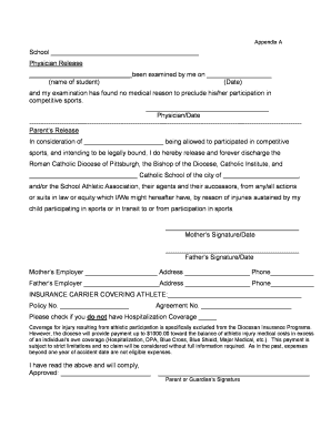 Physician and Parent Release for Student Sports Participation