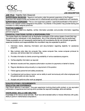 Eligibility Clerk Job Description