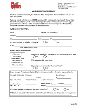 Money Order Research Request Form