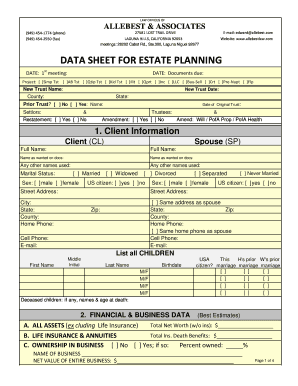 Estate Planning Data Sheet